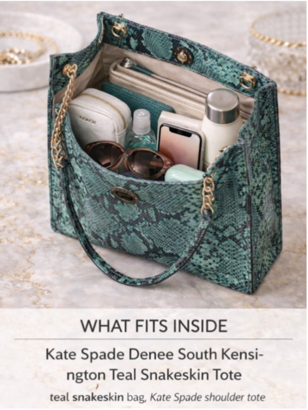 Kate Spade Teal Snakeskin South Kensington Tote Large - Picture 6 of 12